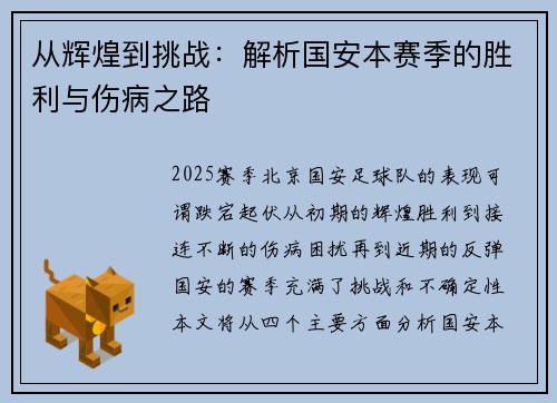 从辉煌到挑战：解析国安本赛季的胜利与伤病之路